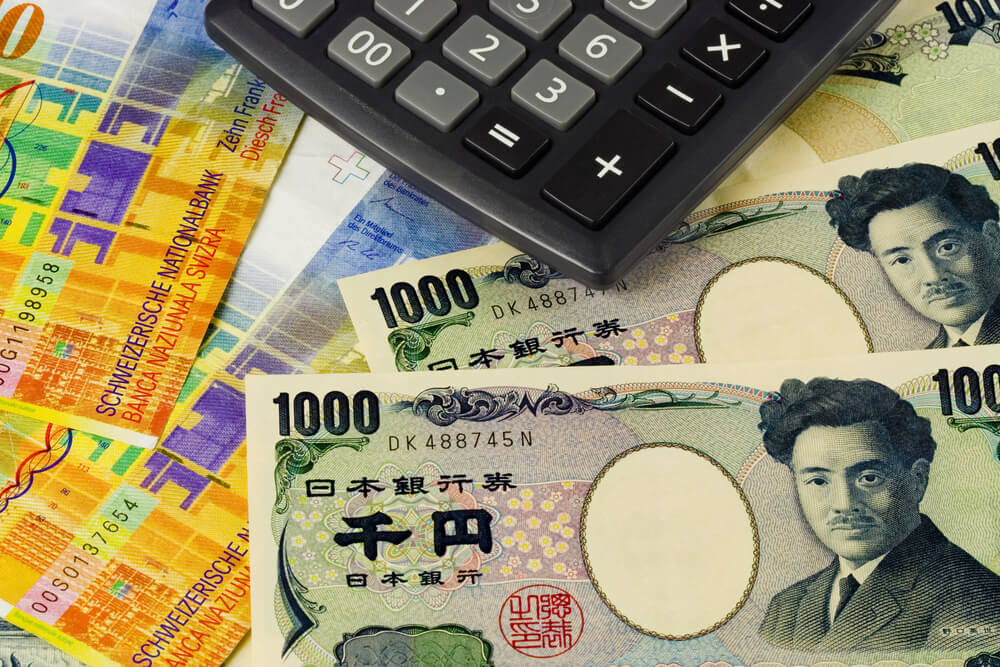 yen and Swiss franc on the table