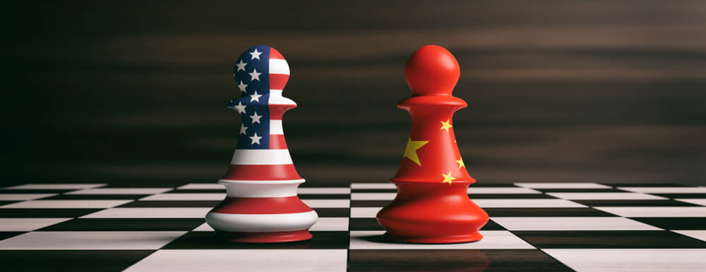 trade war concept two chess pieces one representing China and the other, USA
