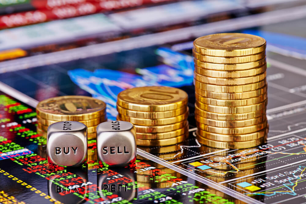 buy and sell dices and gold coins on top of stock charts