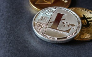 closeup shot of litecoin physical coin concept 