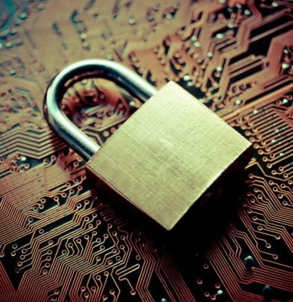 Wibest Broker-data privacy: locks on memory chip, network security concept