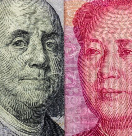 USD to CNY: Chinese yuan and US dollar bills