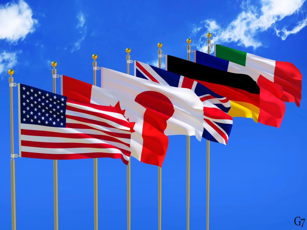 Wibest – Facebook Libra: G7 flags Silk waving flags of countries of Group of Seven.