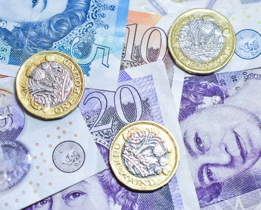 Wibest – Forex markets: Close up of British Currency and Gold and Silver Coins.