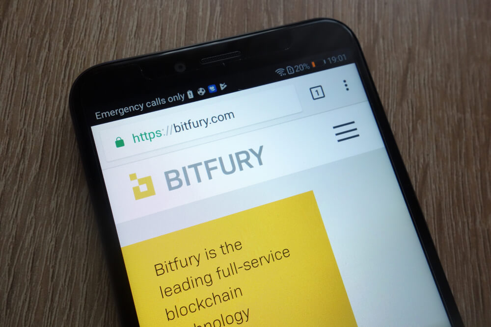 Block Chain: The Bitfury Group sign on a modern smartphone.