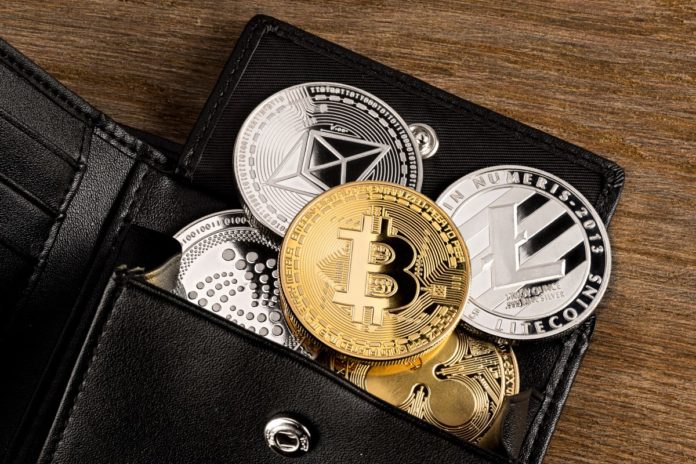cryptocurrency coins in a wallet