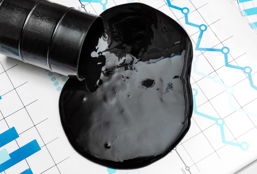 Wibest – Oil Inventory Report: Crude oil spilled from a container on top of a chart.