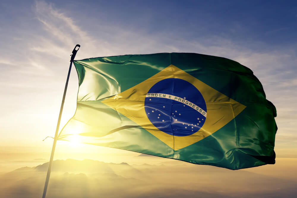The Brazilian flag at sunset.