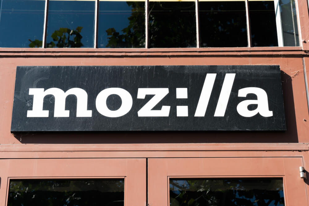 Close up of Mozilla stylized sign at their office building