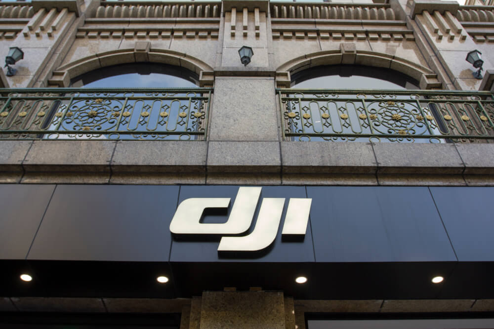 The DJI logo at a DJI store.