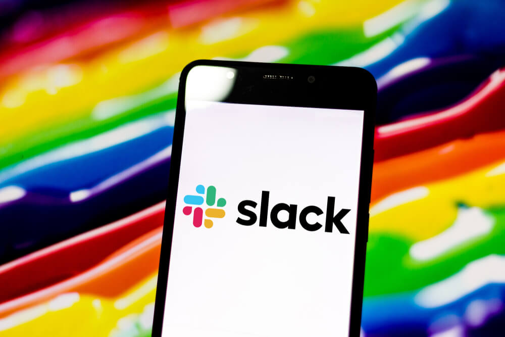 The Slack logo displayed on an Android phone.