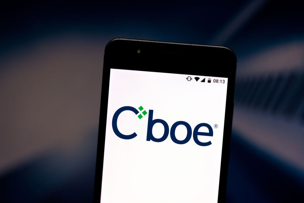 In this photo illustration the CBOE logo is displayed on a smartphone.