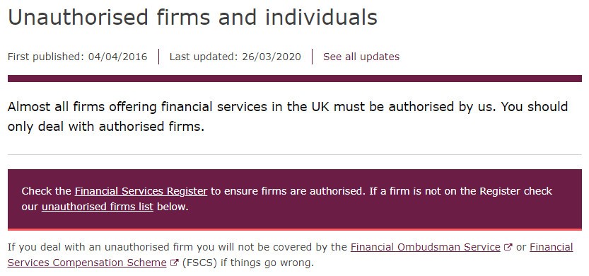 UK regulated brokers - Unauthorised firms