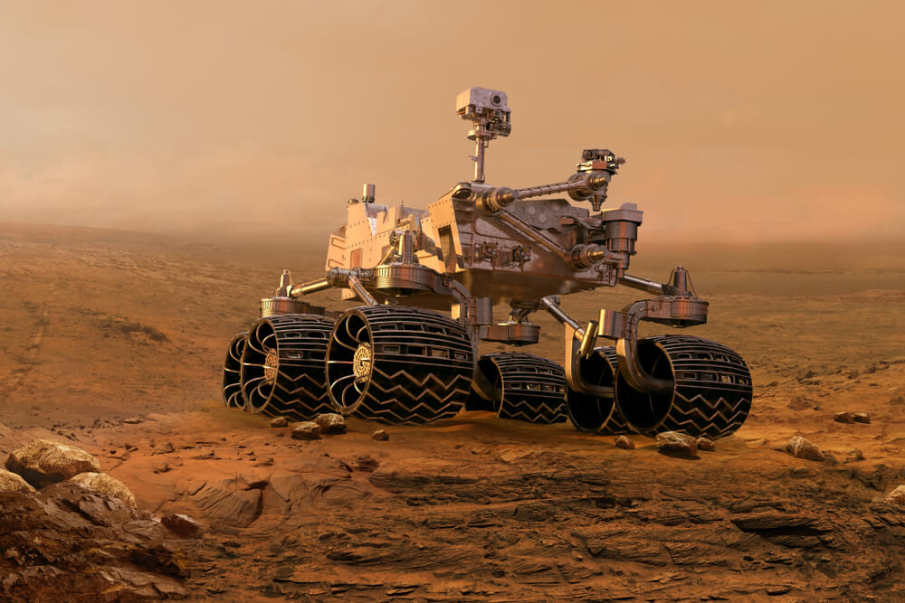 Mars rover exploring surface of Mars.