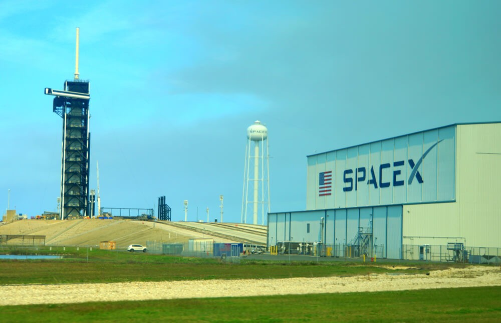 The view of the SpaceX building next to a rocket launch pad