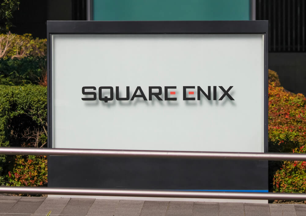 Square Enix sign in front of the Square Enix headquarters