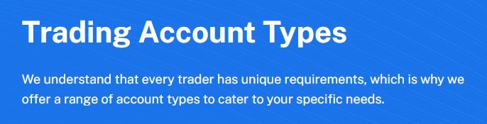 Account Info at AGlobalTrade: Header banner showcasing 'Trading Account Types' with a supportive message about offering a range of accounts to meet the unique requirements of each trader.