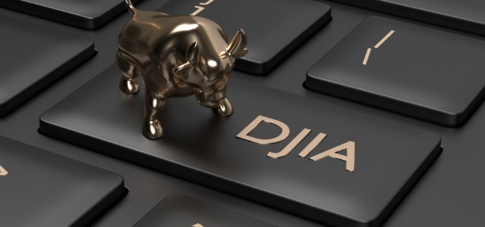 DJIA on keyboard with miniature bull – WibestBroker