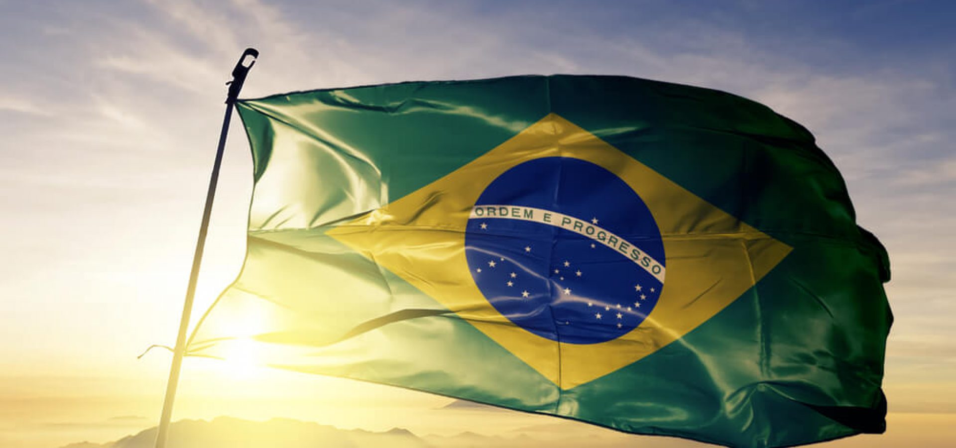 The Brazilian flag at sunset.