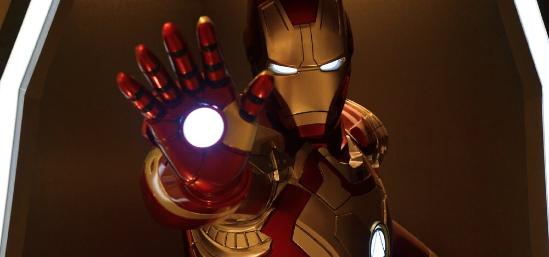 Iron Man – The fictional Iron Man’s suit with his palm-mounted laser pointing at the camera.