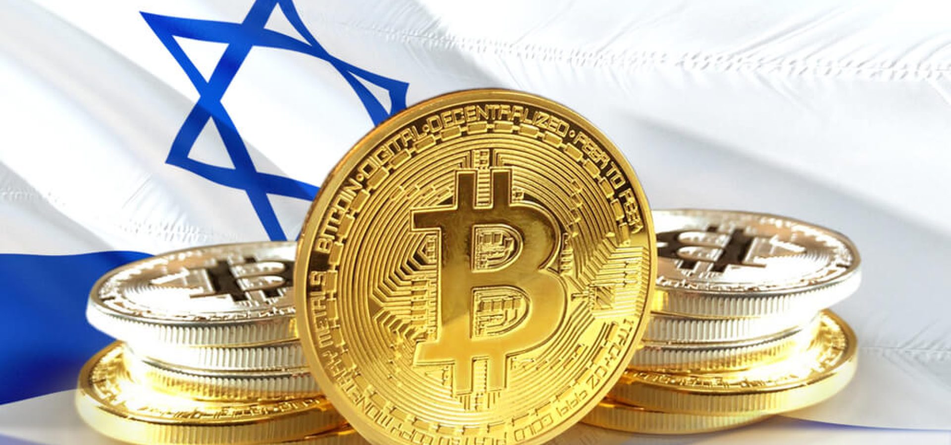 Digital Coins: Bitcoin coins on Israel's flag.