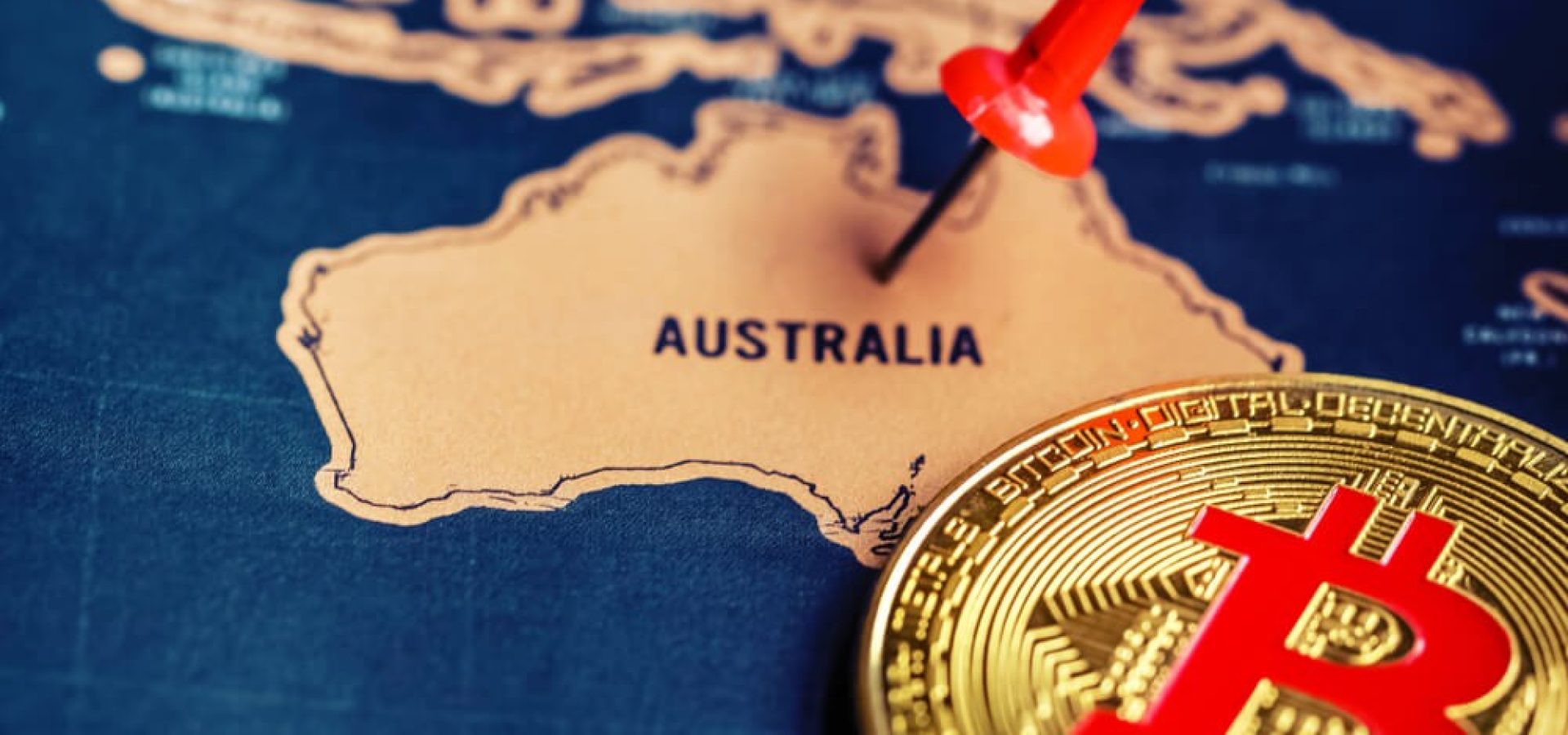 Digital Coins: Bitcoin on Australia map.