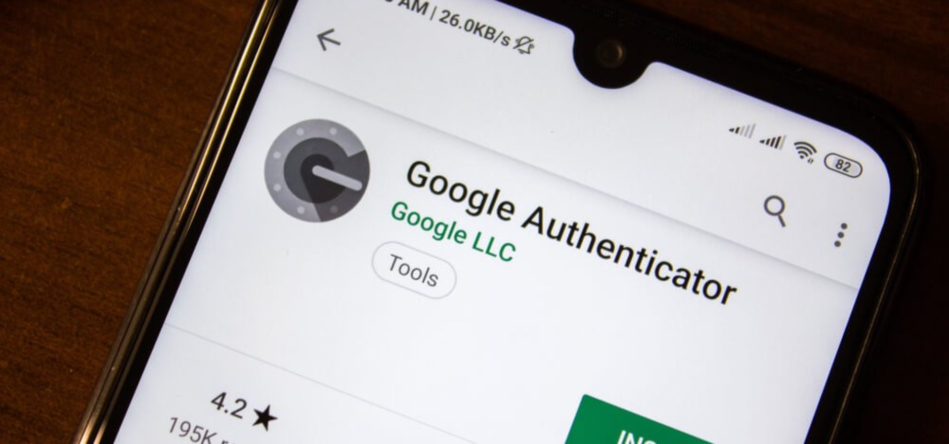 Google Authenticator app on the display of smartphone