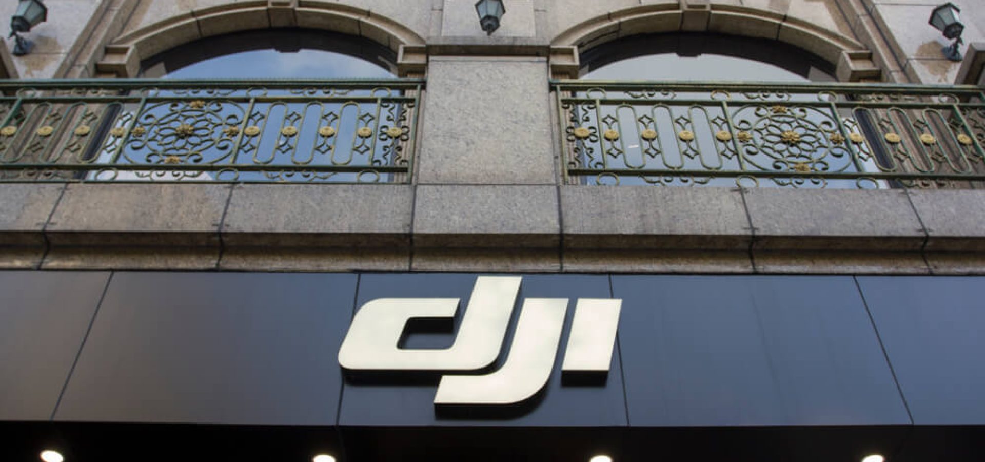 The DJI logo at a DJI store.