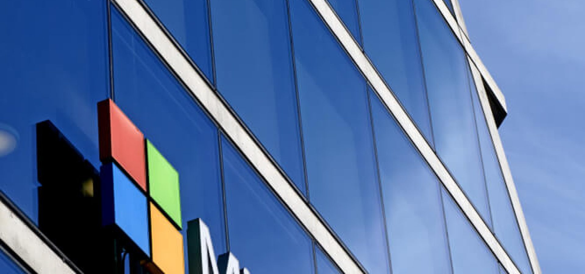 Microsoft logo is seen on the new office building.