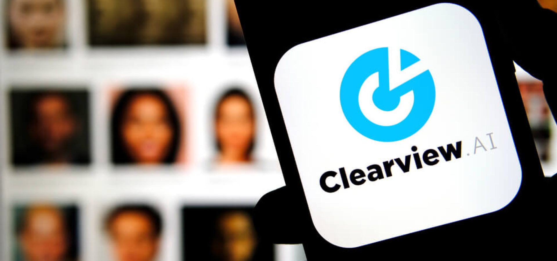 Clearview AI company logo on the smartphone screen.