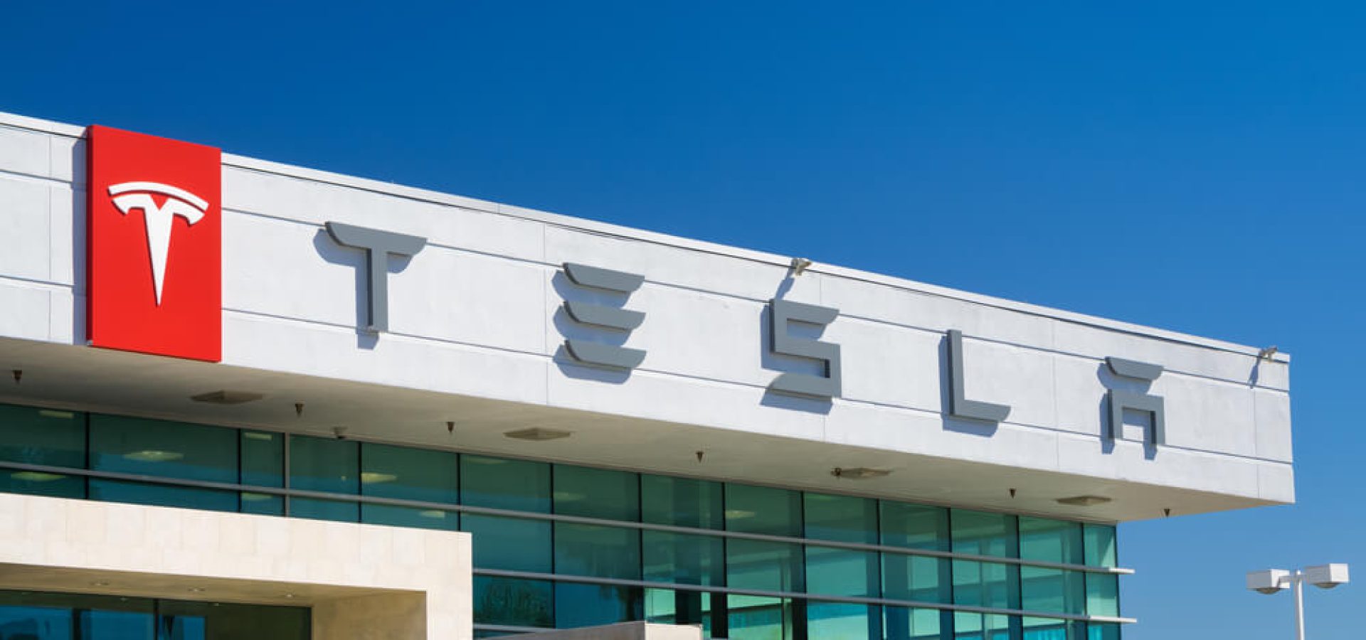 Tesla Motors logo in building.