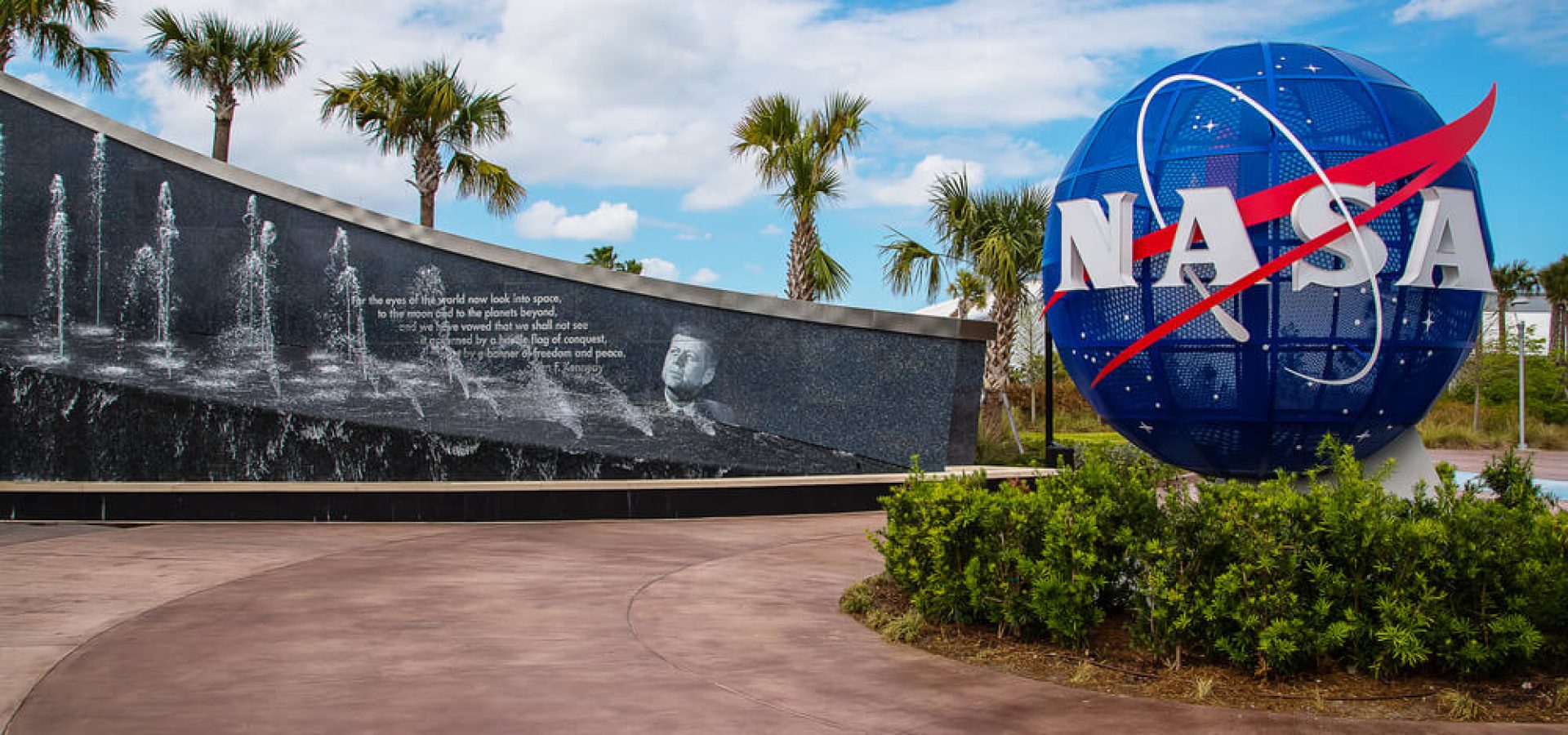 Kennedy memorial next to the Nasa globe.